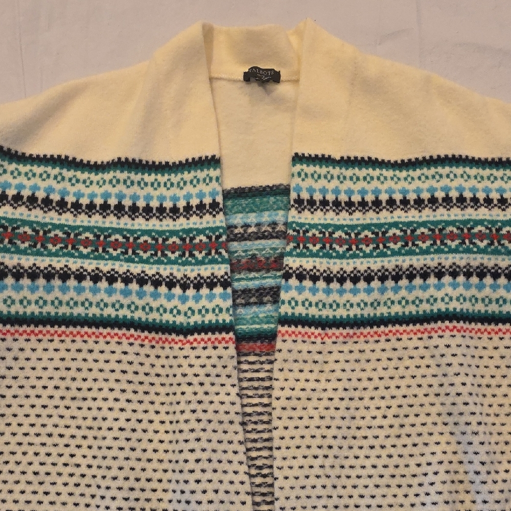 Talbots Women's Fair Isle Open Front Cardigan Sweater M Petite